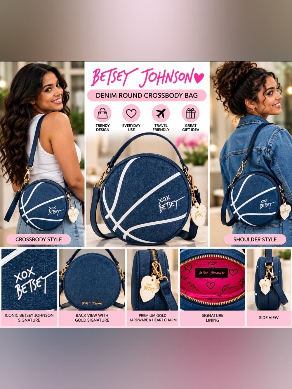 Betsey Johnson Navy Blue Round Basketball Crossbody Bag
